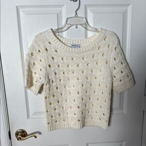 Bebe Cream Crew Neck Sweater with Open Knit Design sz medium